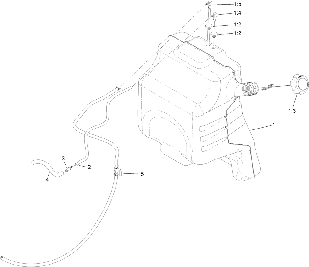 Fuel Tank Assembly Diagram and Parts List for 72505 411800000 - 412999999 Toro Lawn Mower
