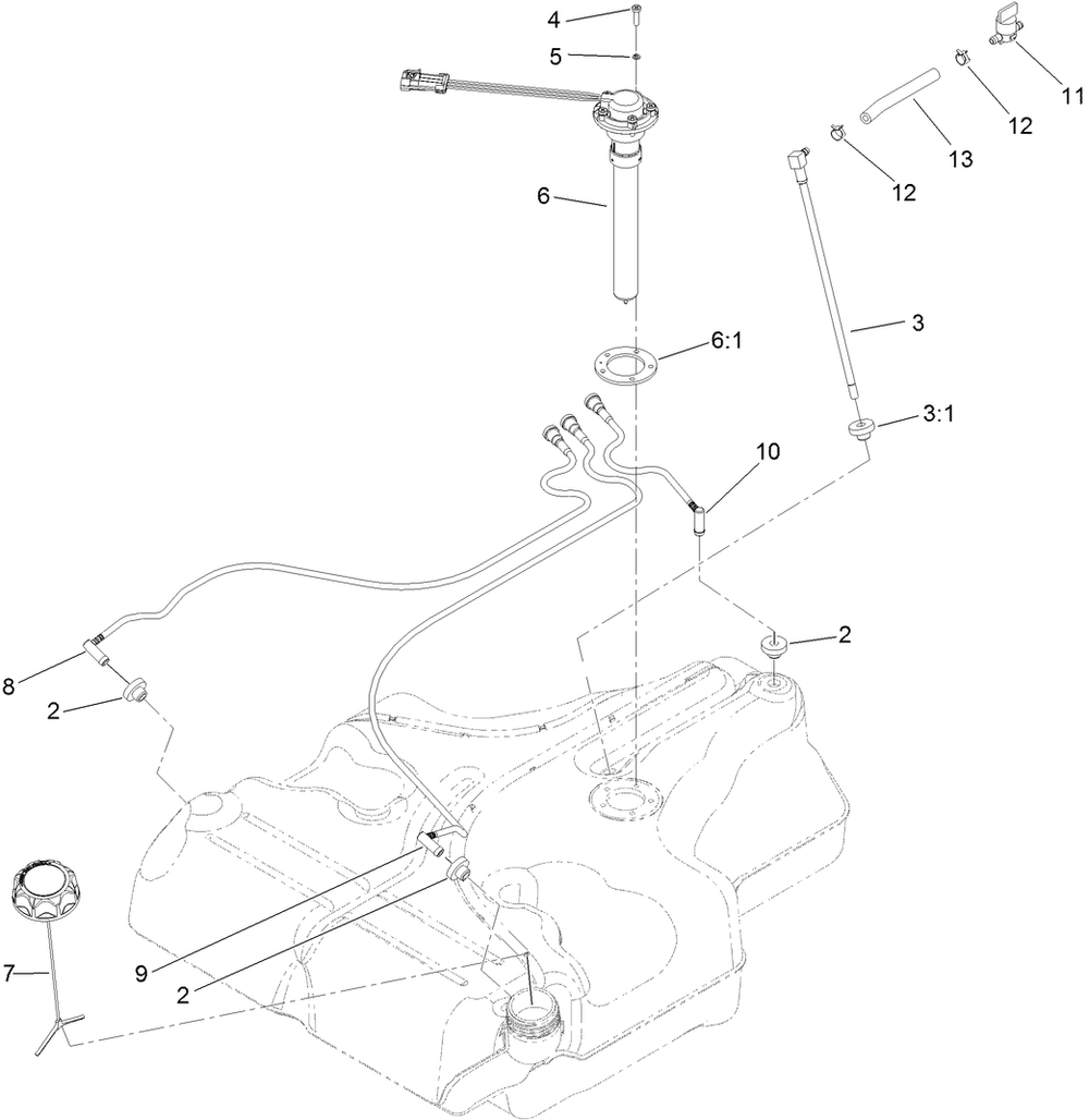 Fuel Tank Assembly Diagram and Parts List for 74901 (314000001-314999999)(2014) Toro Lawn Mower