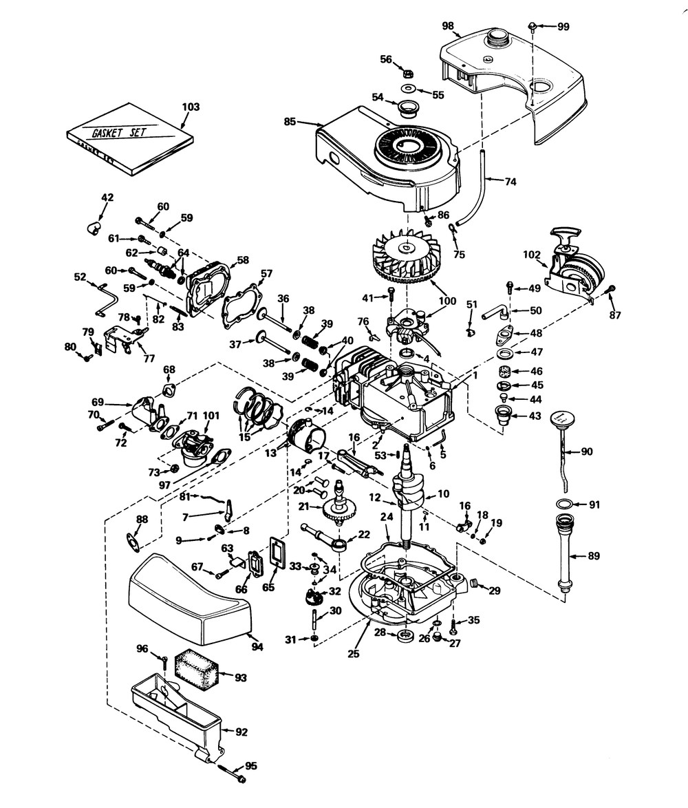 Engine Tecumseh Model Tnt100-10042 (Mower Model No. 21610) Diagram and Parts List for 21610 4000001 - 4999999 Toro Lawn Mower