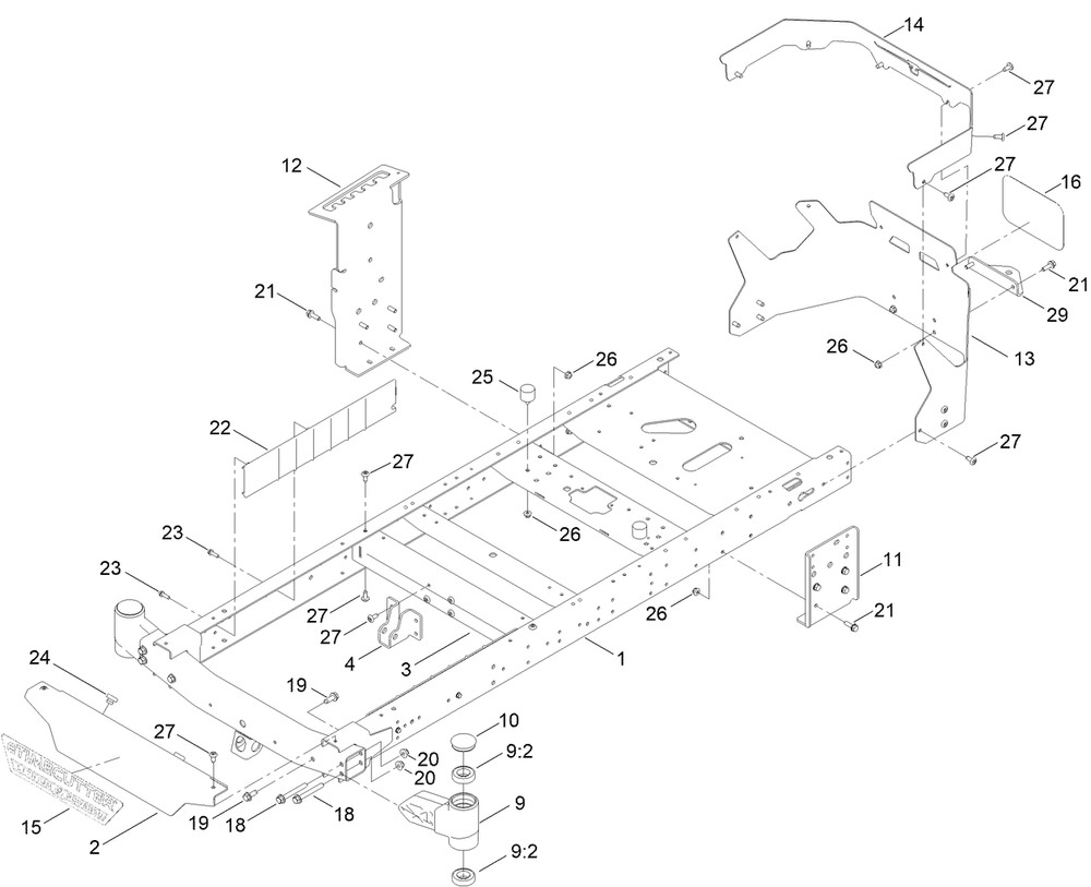 Frame Assembly Diagram and Parts List for 75642 417300000 - 418026899 Toro Lawn Tractor