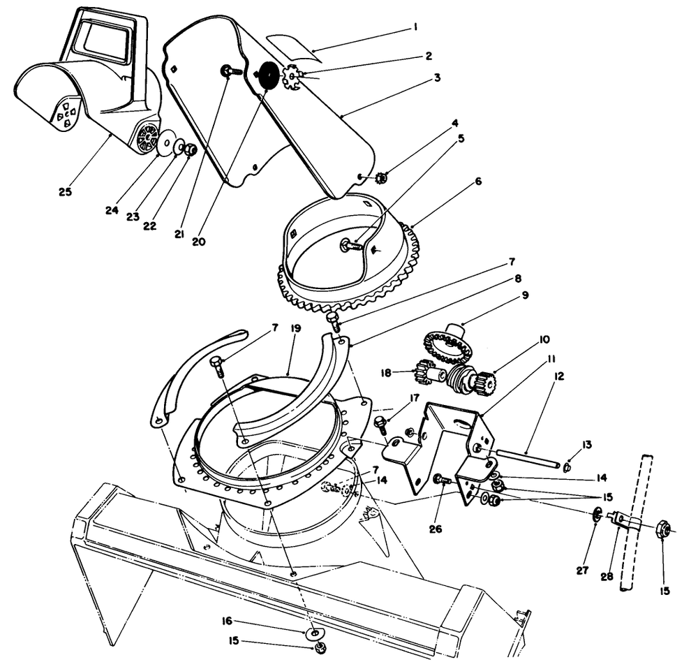 Discharge Chute Assembly Diagram and Parts List for 38186 1000001 - 1999999 Toro Snow Blower
