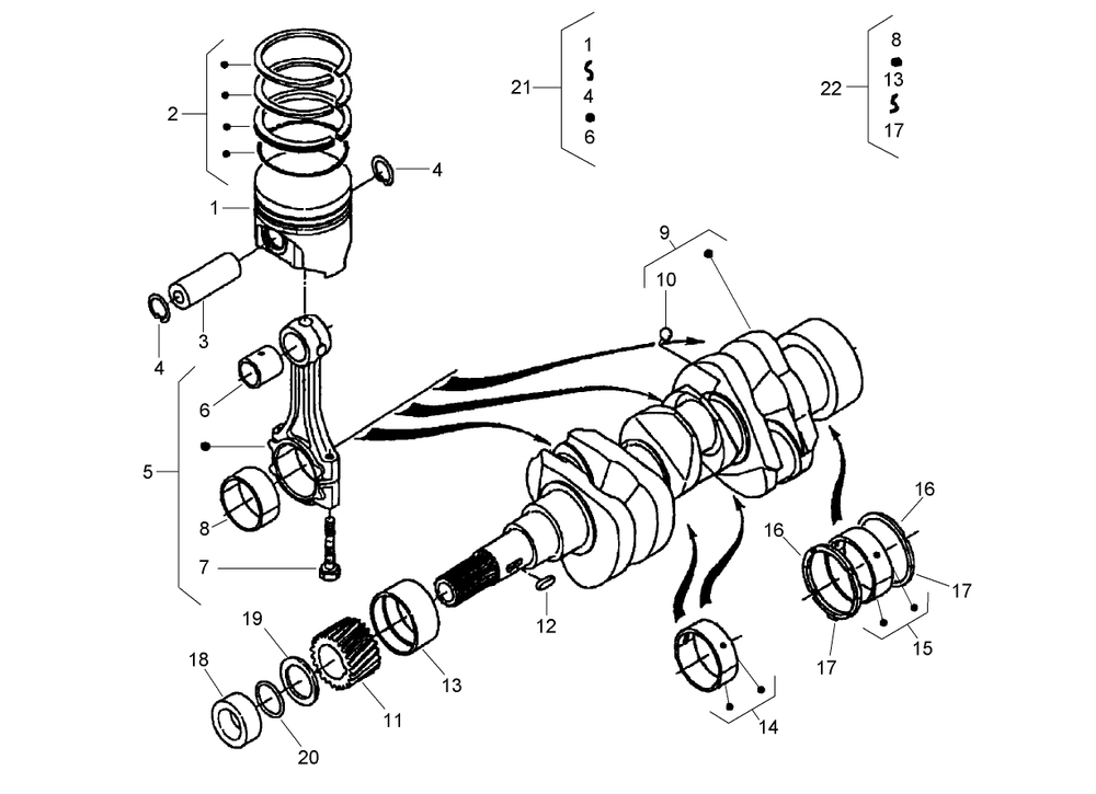 Piston And Crankshaft Assembly Diagram and Parts List for 74265TE (270000001-270999999)(2007) Toro Lawn Mower