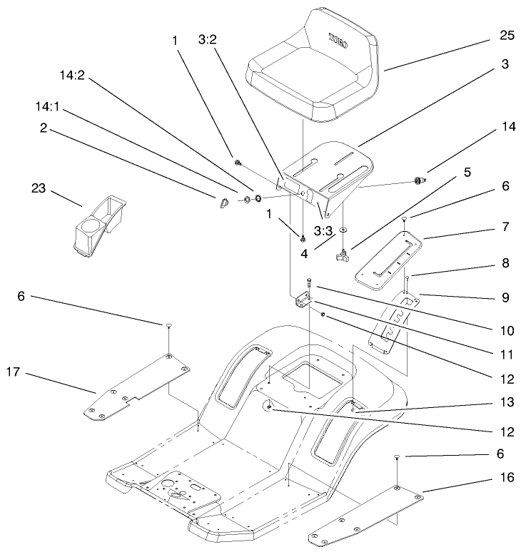 Rear Body & Seat Assembly Diagram and Parts List for 71221 9900001 - 9999999 Toro Lawn Tractor