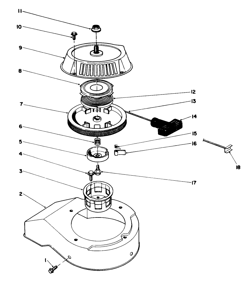 Recoil Starter Assembly (Engine Model No. 47pk9) Diagram and Parts List for 38181 0000001 - 0999999 Toro Snow Blower