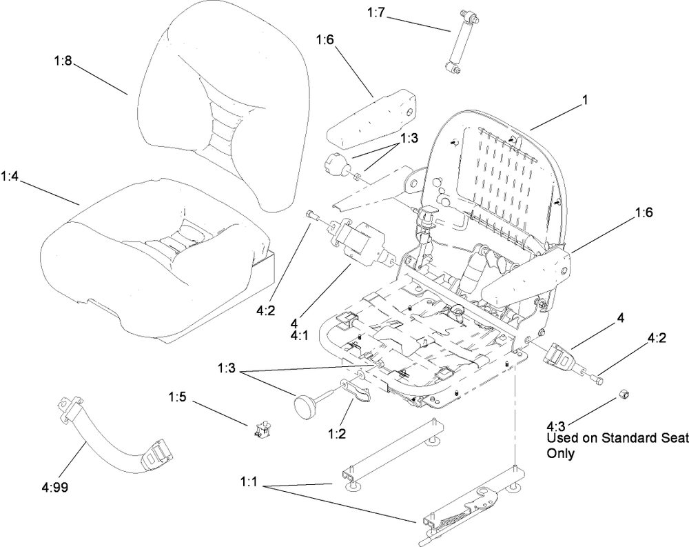Deluxe Seat Assembly Diagram and Parts List for 74264TE (280000001-280999999)(2008) Toro Lawn Mower