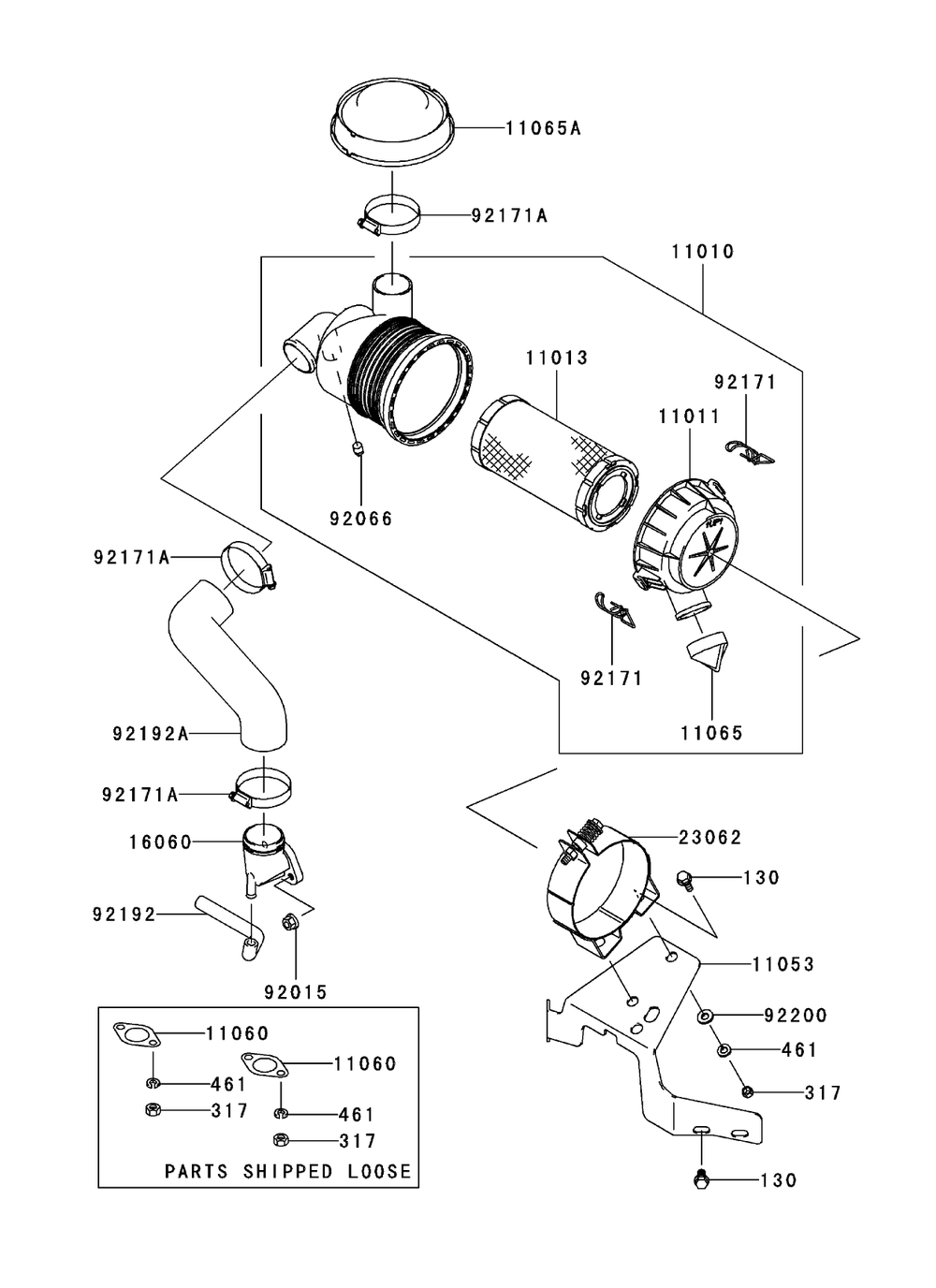 Air Filter And Muffler Assembly Diagram and Parts List for 74411TE (250000001-250999999)(2005) Toro Lawn Mower