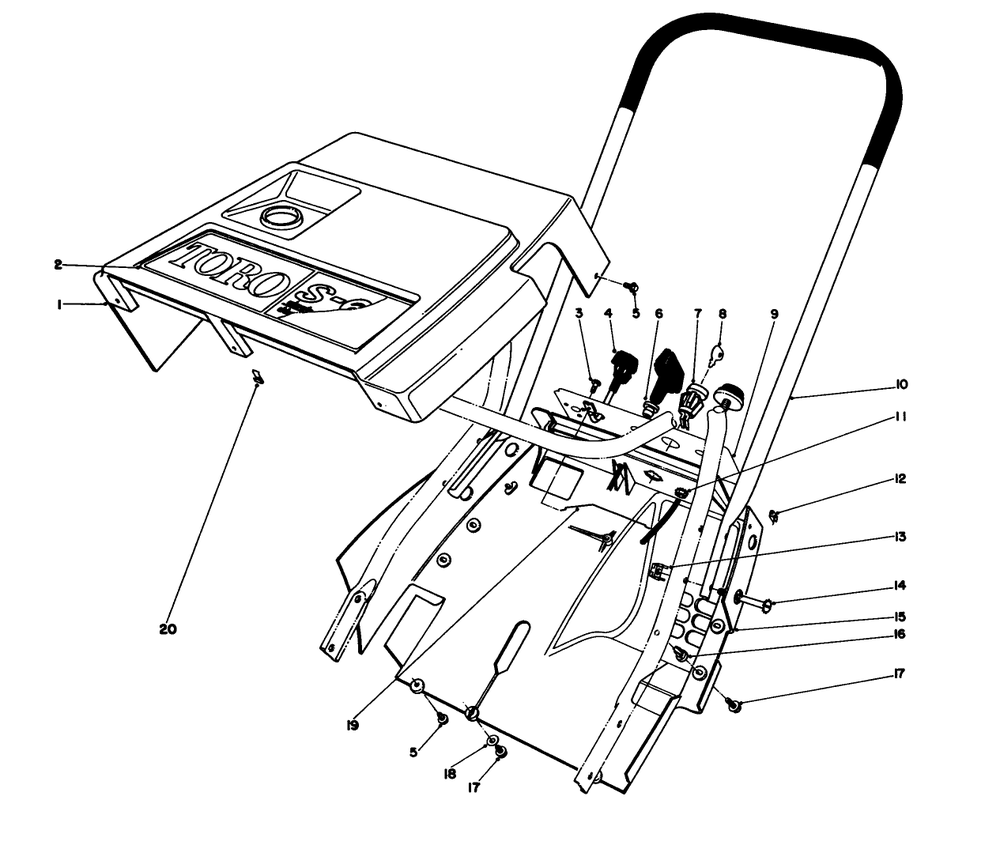 Shroud & Handle Assembly Diagram and Parts List for 38162 5000001 - 5999999 Toro Snow Blower