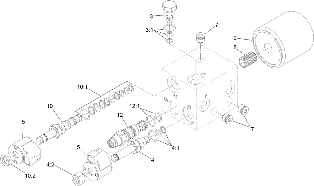 Hydraulic Manifold Assembly No. 132-8989 Diagram and Parts List for 68138G 412896904 - 415399999 Toro Cement Mixer