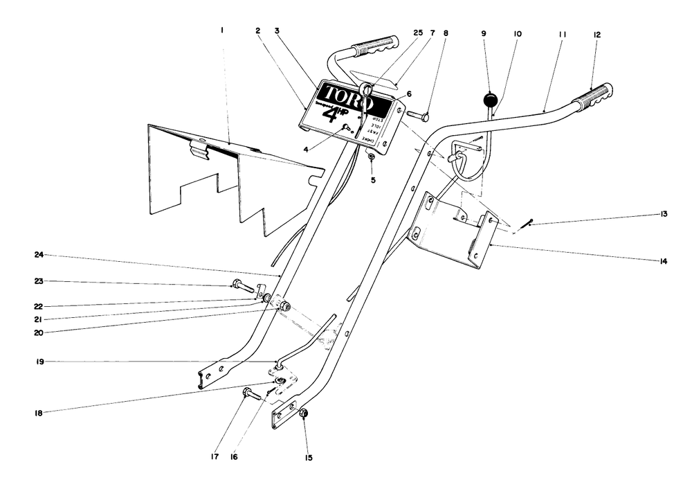 Handle Assembly Diagram and Parts List for 58114 4000001 - 4999999 Toro Tiller
