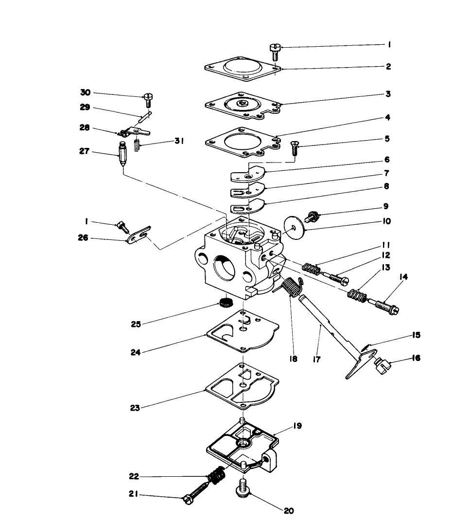 Carburetor Assembly Diagram and Parts List for 30940 2000001 - 2999999 Toro Leaf Blower / Vacuum