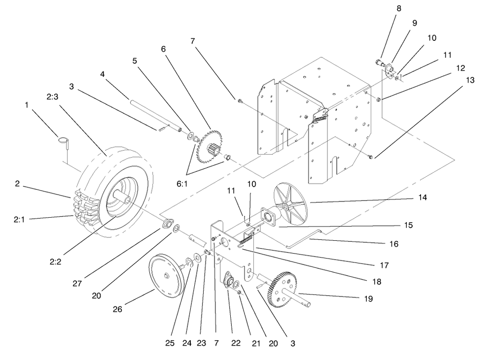 Lower Traction Assembly Diagram and Parts List for 38083 7900001 - 7999999 Toro Snow Blower