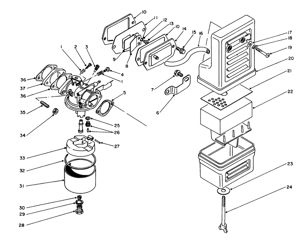 Air Cleaner & Carburetor Assembly Diagram and Parts List for 62018 8000001 - 8999999 Toro Generator