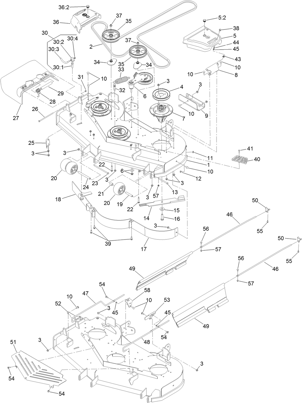 Deck Assembly Diagram and Parts List for 74919TE 400000000-401899999 Toro Lawn Mower