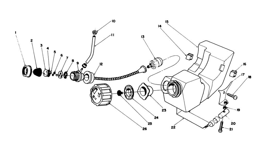 Fuel Tank Assembly Diagram and Parts List for 51644V 1000001 - 1999999 Toro Trimmer