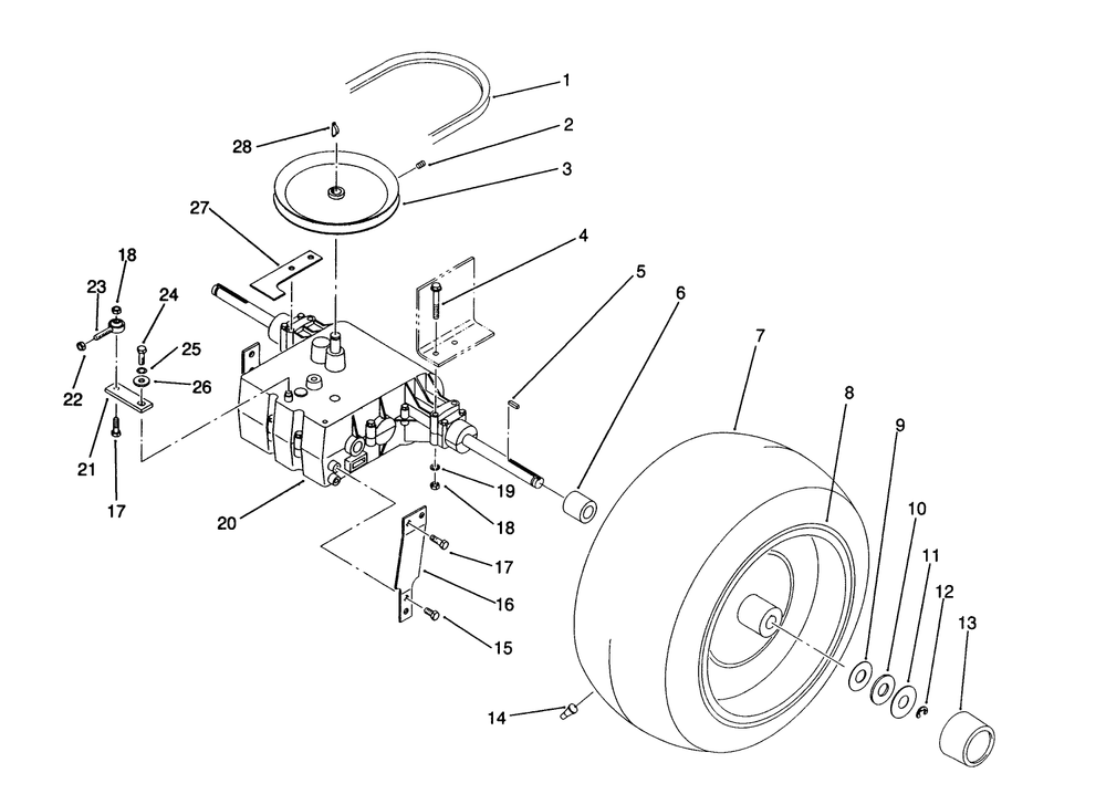 Rear Wheel And Transmission Assembly Diagram and Parts List for 22-14O501 1000001 - 1999999 Toro Lawn Tractor