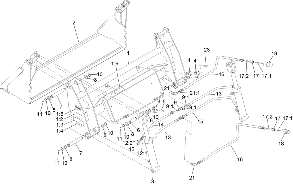 4-In-1 Bucket Assembly Diagram and Parts List for 22478 319000001 - 319999999 Toro Lawn Tractor Accessories