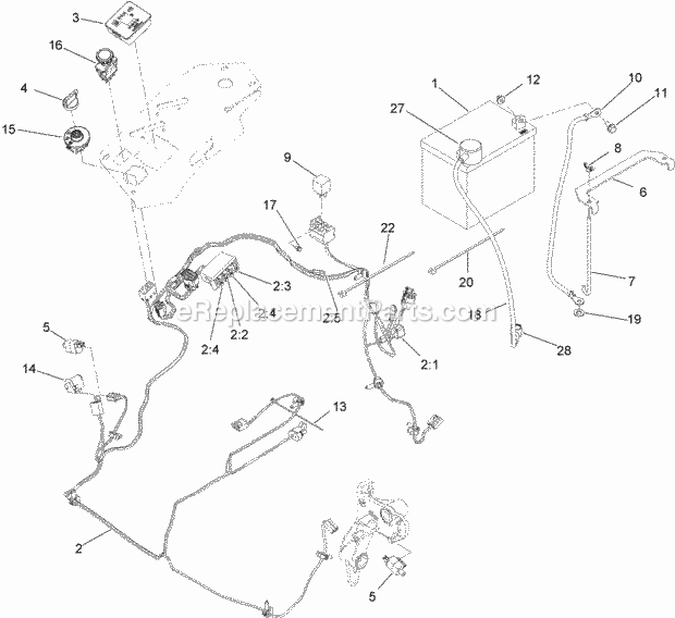 Electrical Assembly Diagram and Parts List for 74954 313000001-313999999 Toro Lawn Mower