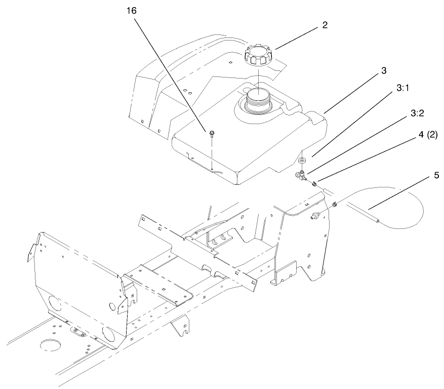 Fuel Tank Assembly Diagram and Parts List for 72047 9900001 - 9999999 Toro Lawn Tractor