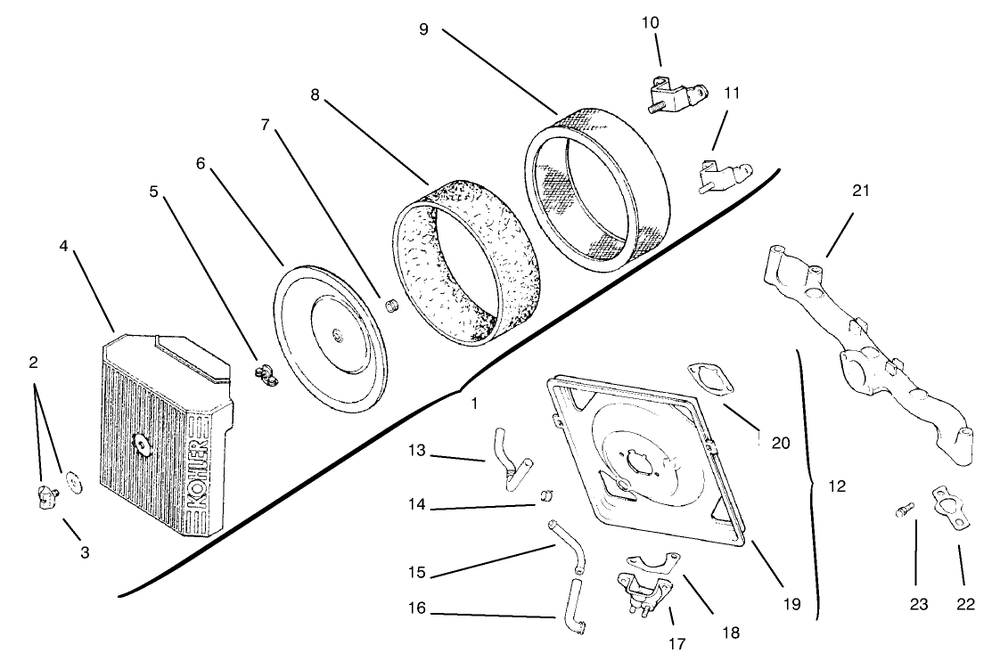 Air Intake/Filtration Diagram and Parts List for 72104 7900001 - 7999999 Toro Lawn Tractor