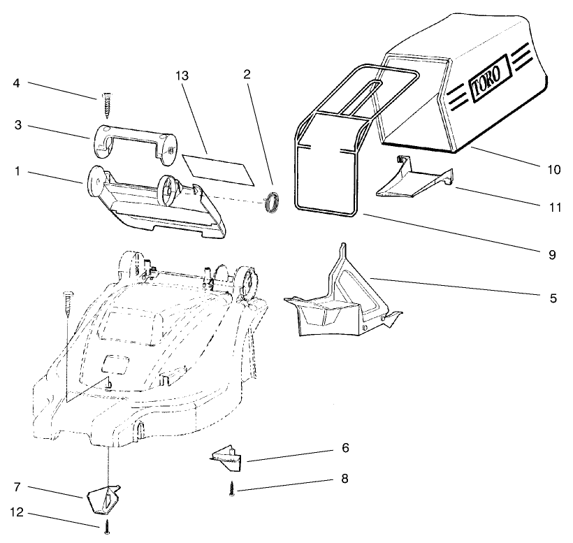 Bag And Recycling Assembly Diagram and Parts List for 21070 8900001 - 8999999 Toro Lawn Mower