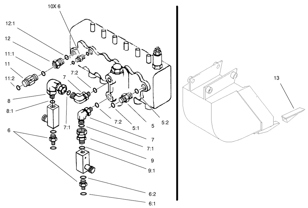 Hydraulic Fittings And Tooth Assembly Diagram and Parts List for 22412 990001 - 999999 Toro Lawn Tractor Accessories