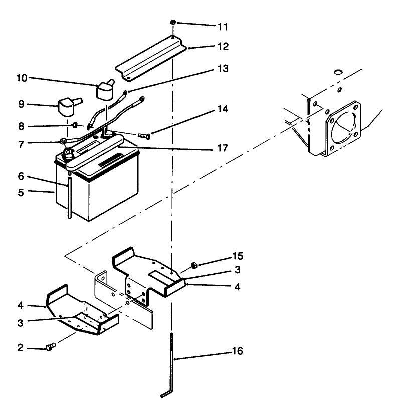 Battery Assembly Diagram and Parts List for 30180 490001 - 490730 Toro Lawn Tractor Accessories