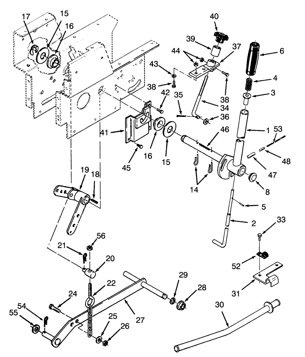 Manual Lift Linkage Diagram and Parts List for 73380 3900001 - 3999999 Toro Lawn Tractor