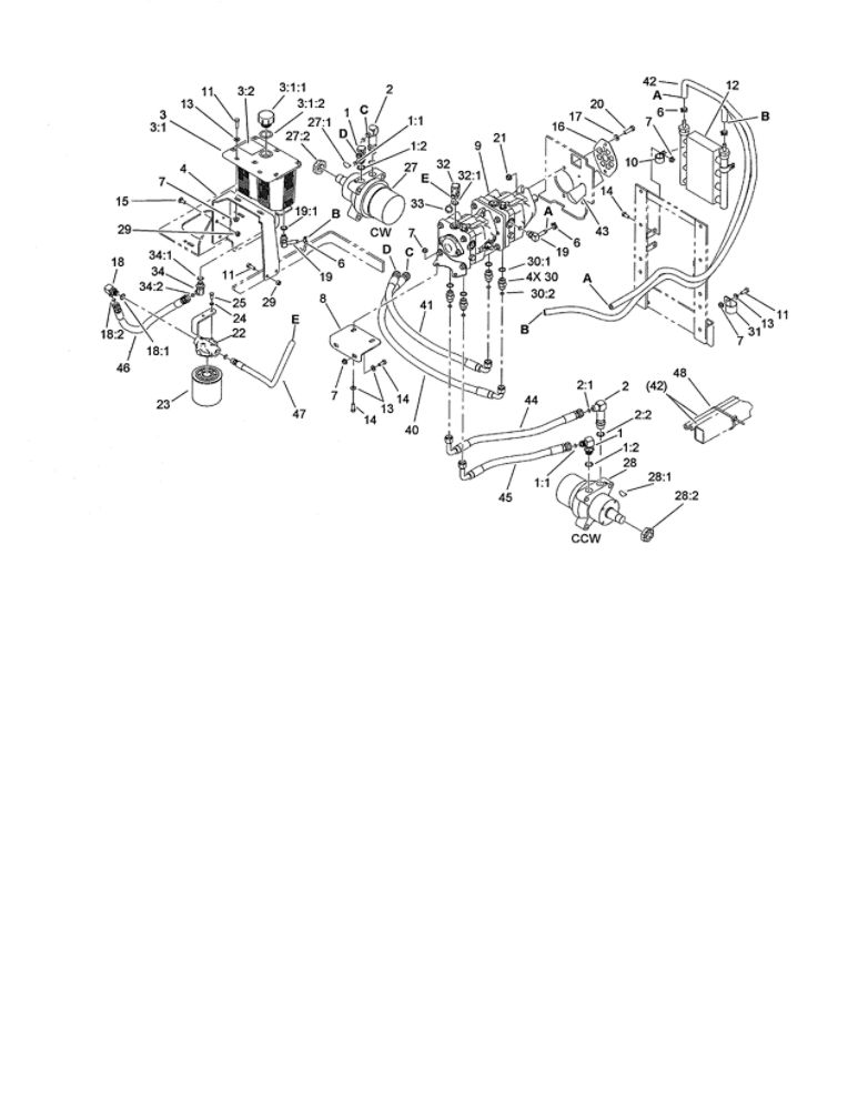 Hydraulic Tank/Motor/Pump Diagram and Parts List for 74264 260000001 AND UP Toro Lawn Mower
