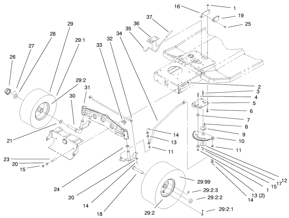 Steering Components Assembly Diagram and Parts List for 71198 9900001 - 9999999 Toro Lawn Tractor