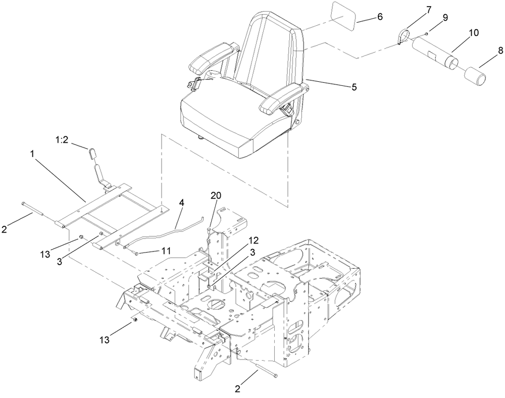 Seat Assembly 1 Diagram and Parts List for 74418TE (270002001-270999999)(2007) Toro Lawn Mower