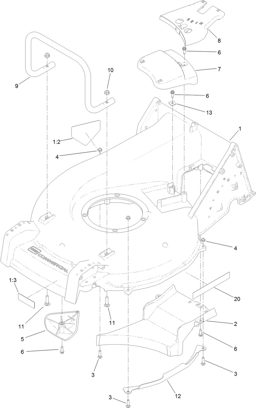 Housing Assembly Diagram and Parts List for 22298 410380000 - 412899999 Toro Lawn Mower