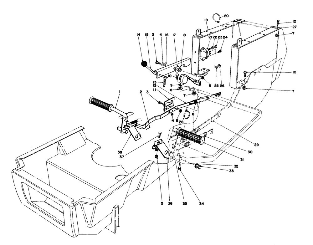 Brake & Clutch Pedal Assembly Diagram and Parts List for 57357 4000001 - 4999999 Toro Lawn Tractor