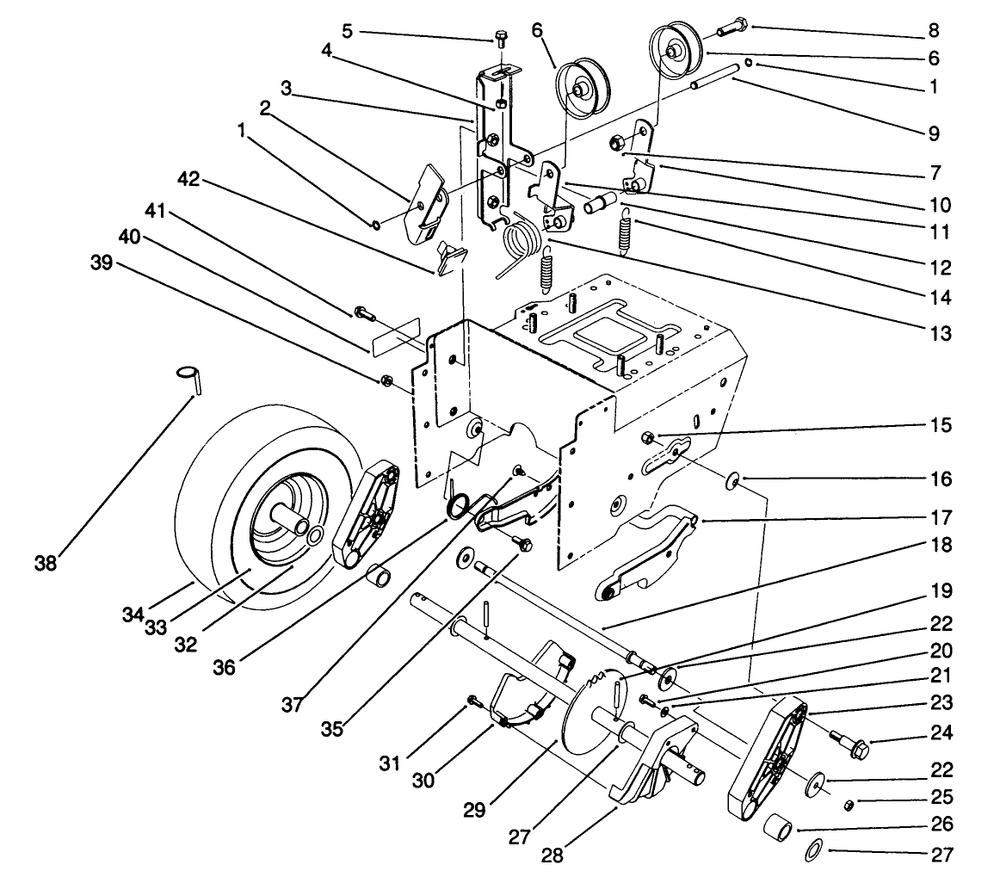 Traction Drive Assembly Diagram and Parts List for 38505 1000001 - 1999999 Toro Snow Blower