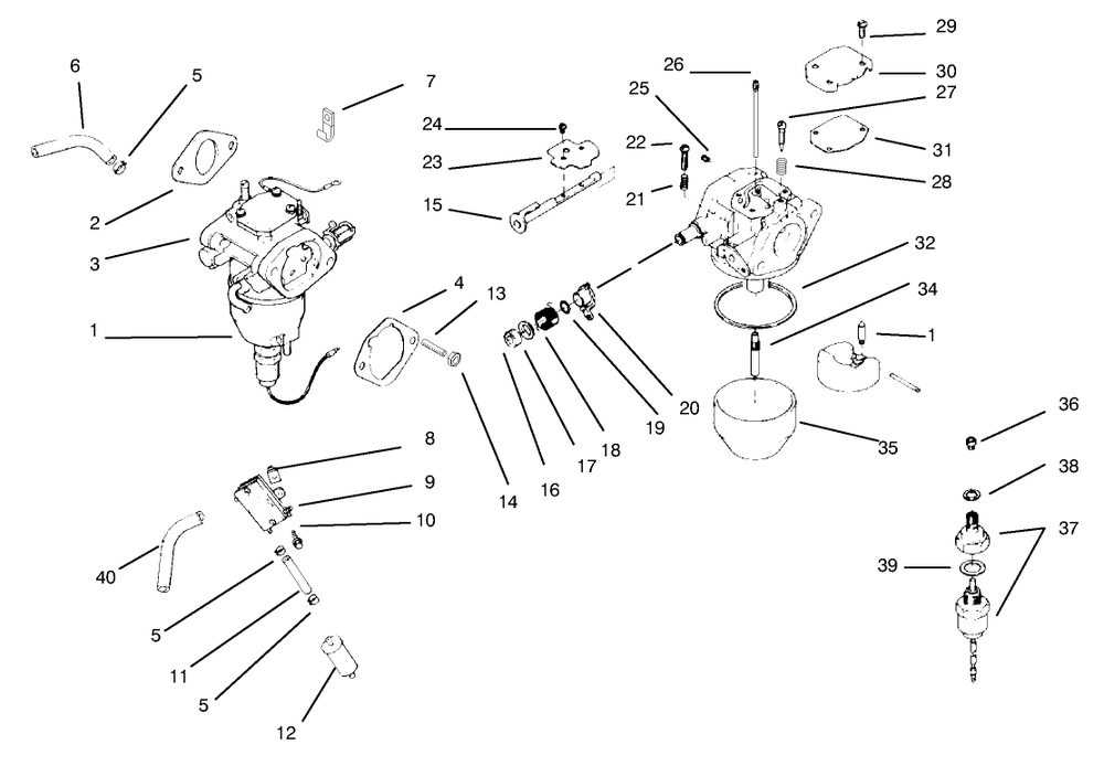 Carburetor/Fuel Pump Diagram and Parts List for 30192 790001 - 799999 Toro Lawn Tractor Accessories