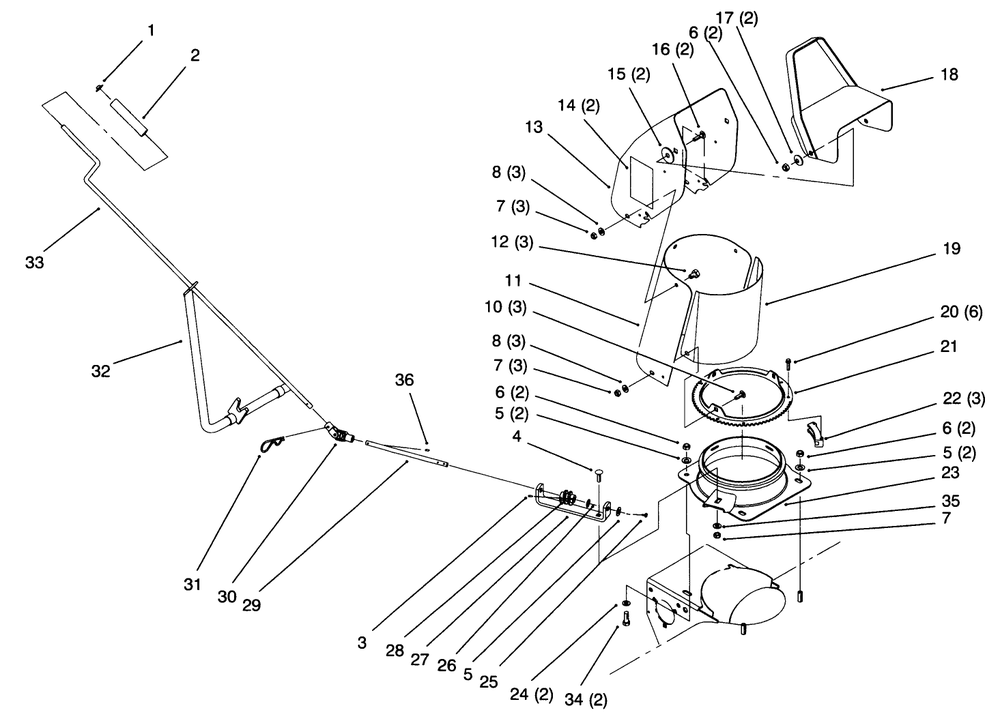 Chute And Direction Control Diagram and Parts List for 79360 6900001 - 6999999 Toro Lawn Tractor