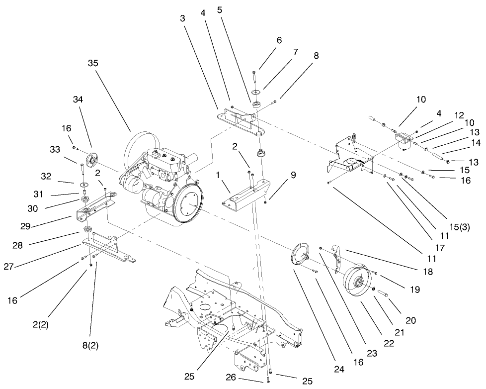 Liquid Cooled Diesel Engine Assembly Diagram and Parts List for 73552 9900001 - 9999999 Toro Lawn Tractor