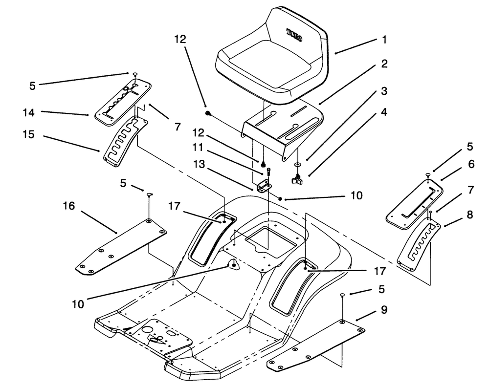 Seat Assembly Diagram and Parts List for 71184 5900001 - 5910000 Toro Lawn Tractor