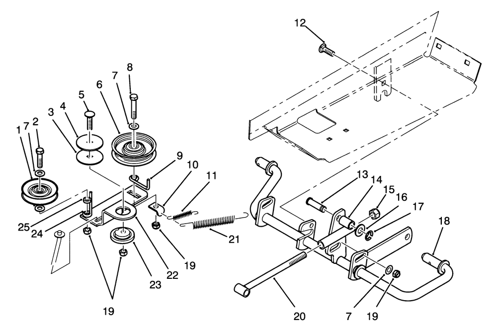 Idler And Pedal Shaft Assembly Diagram and Parts List for 72040 3900001 - 3999999 Toro Lawn Tractor