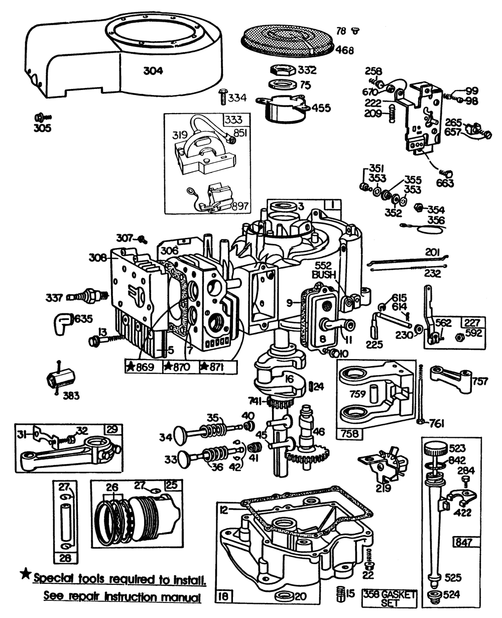 Engine Briggs & Stratton Model 252707-0637-01 (Model 57360) (Continued) Diagram and Parts List for 57360 3000001 - 3999999 Toro Lawn Tractor