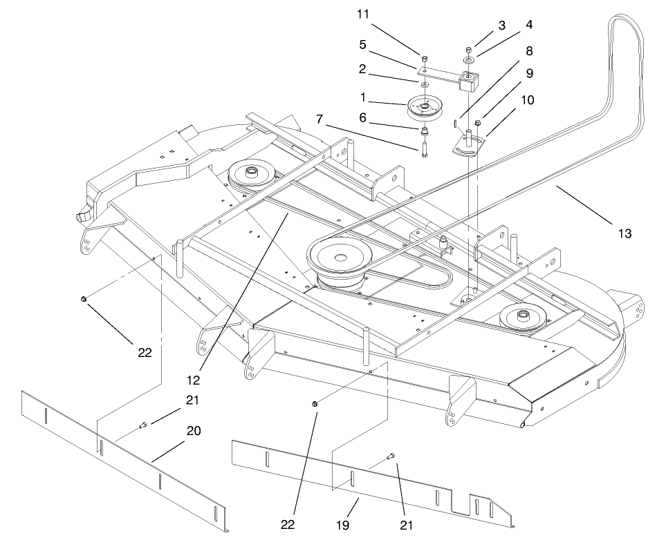 Baffle And Belt Assembly Diagram and Parts List for 74205 990001 - 999999 Toro Lawn Tractor