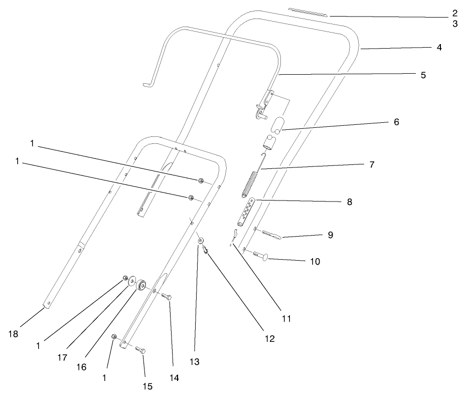 Handle Assembly Diagram and Parts List for 38416 7900001 - 7999999 Toro Snow Blower
