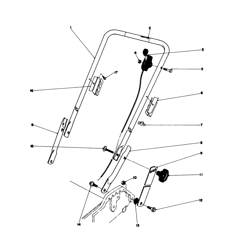 Handle Assembly Diagram and Parts List for 20698 9000001 - 9999999 Toro Lawn Mower
