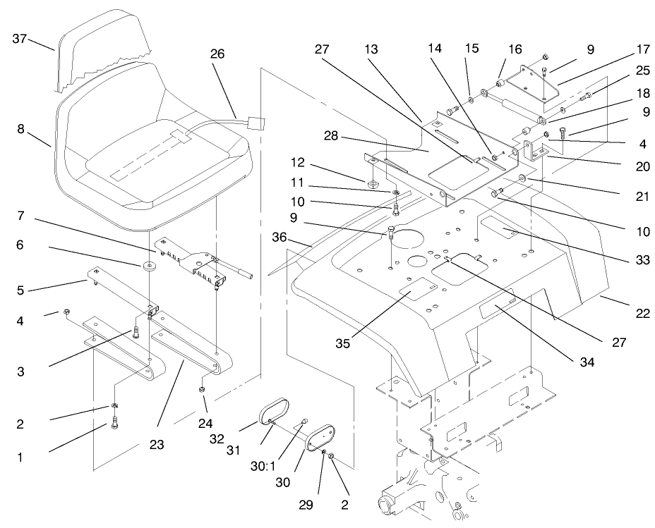Fender, Seat & Tail Lights Diagram and Parts List for 73502 7900001 - 7999999 Toro Lawn Tractor