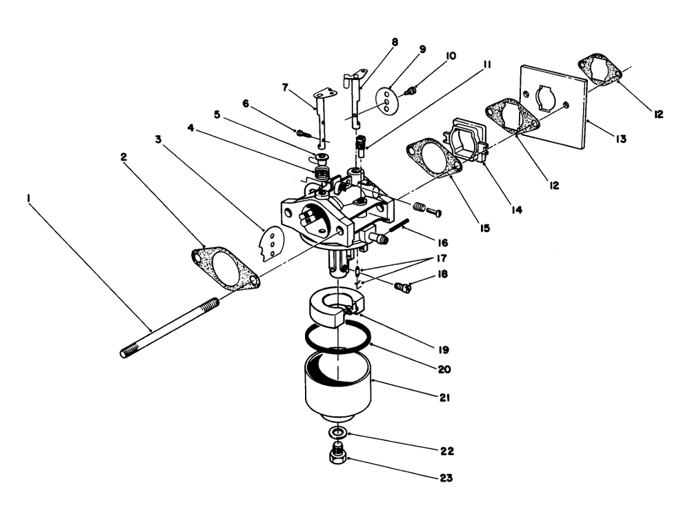 Carburetor Assembly Diagram and Parts List for 22030 6000001 - 6999999 Toro Lawn Mower