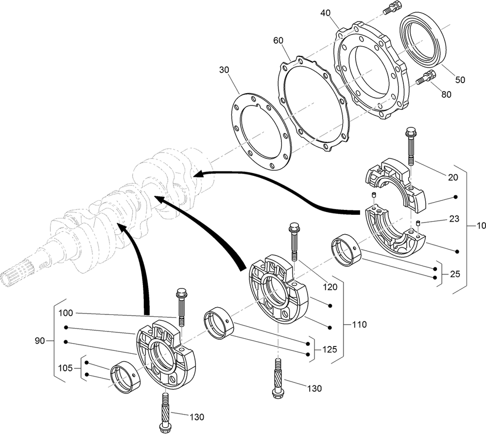 Main Bearing Case Assembly Diagram and Parts List for 74264TE (314000001-314999999)(2014) Toro Lawn Mower