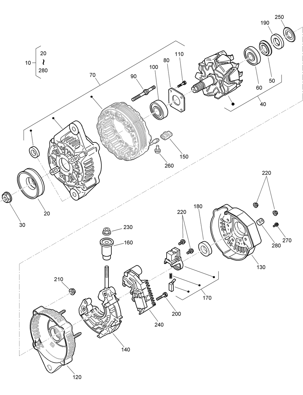 Alternator Components Assembly Diagram and Parts List for 22530 414400000 - 999999999 Toro Lawn Tractor Accessories