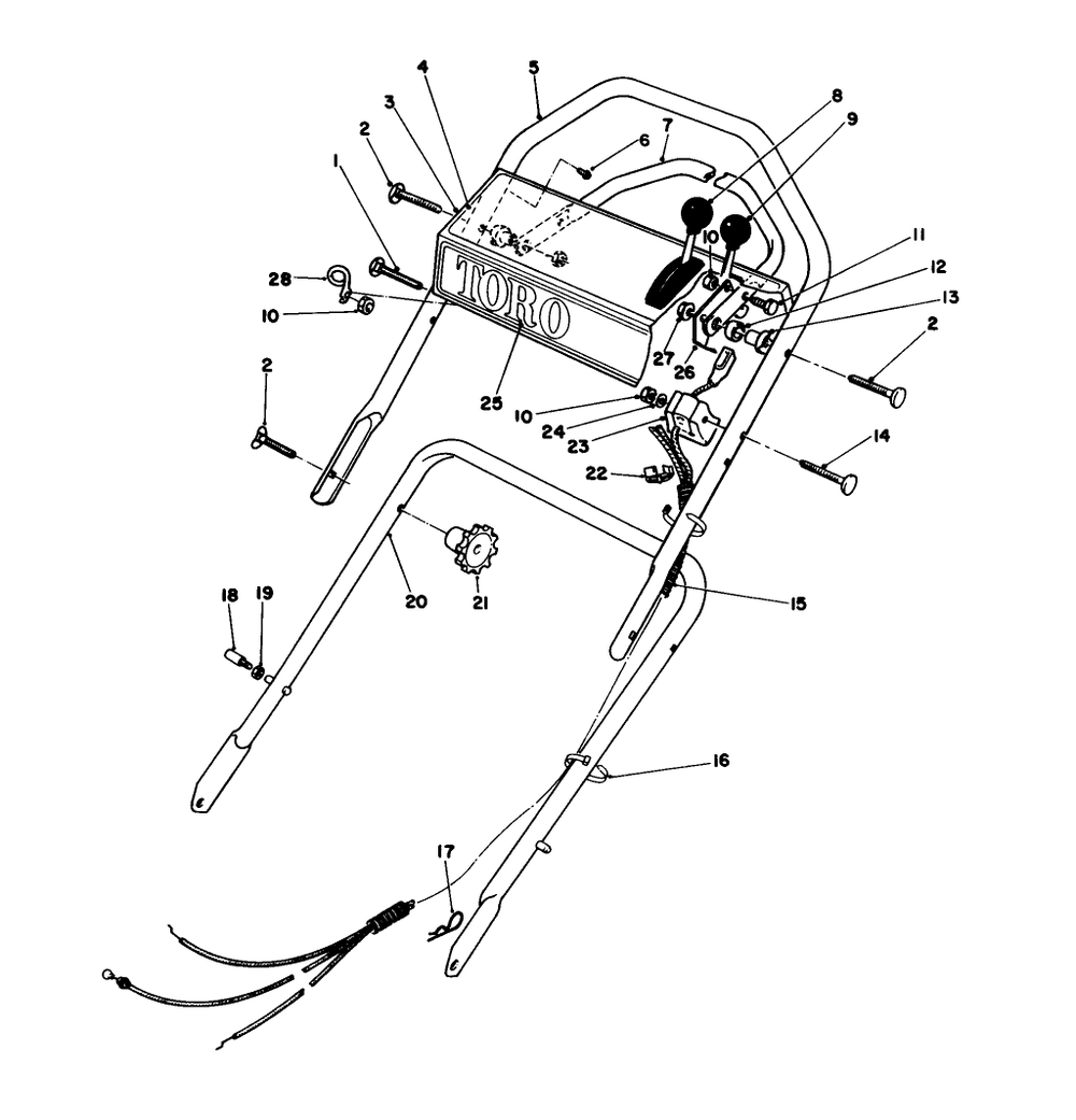 Handle Assembly Diagram and Parts List for 16212C 6000001 - 6999999 Toro Lawn Mower