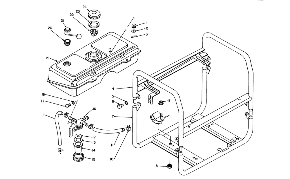Fuel Tank & Frame Assembly Diagram and Parts List for 62032 6000001 - 6999999 Toro Generator