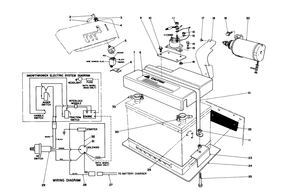 12 Volt Starting Motor Kit 42-3370 (Optional) Diagram and Parts List for 38160 6000001 - 6999999 Toro Snow Blower