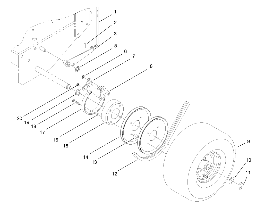 Brake, Wheel Pulley & Wheel Assembly Diagram and Parts List for 30177 695001 - 699999 Toro Lawn Tractor Accessories